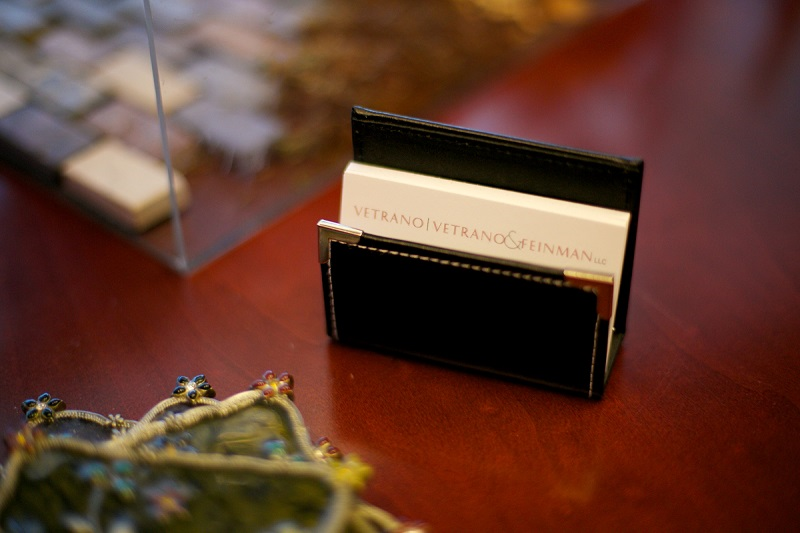 Vtrano | Vetrano & Feinman business cards in holder | Marital Settlement Agreements